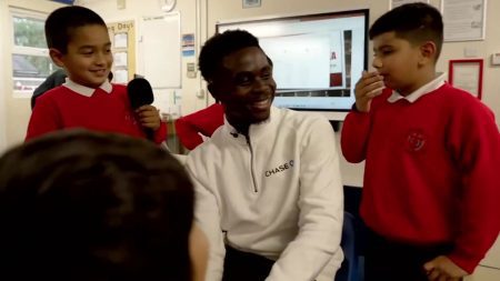 Bukayo Saka shocks kids at old primary school with surprise visit as emotional Arsenal ace calls it ‘beautiful feeling’