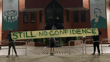 Celtic fans display fresh anti-board banners as they say directors ‘forbidden from stands’ after peace talks end badly