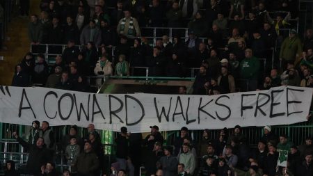 Celtic fans unfurl huge ‘coward walks free’ banner after Bloody Sunday Soldier F ruling during Europa League clash