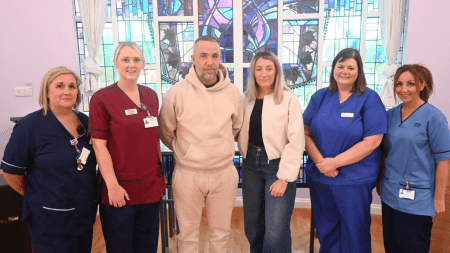 Emotional moment Dougie Imrie and partner Lauren return to hospital to hand over massive sum raised for tragic baby Remi