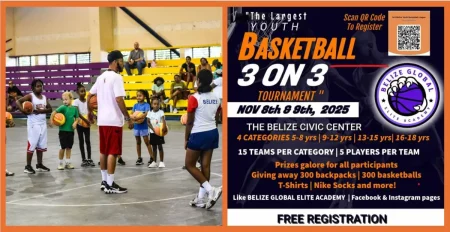 Free jerseys, food, and giveaways at Belize Global Elite Academy’s 3-on-3 youth basketball tournament led by Roscoe Rhys