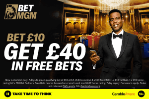Get £40 in free bets and bonuses to spend with BetMGM