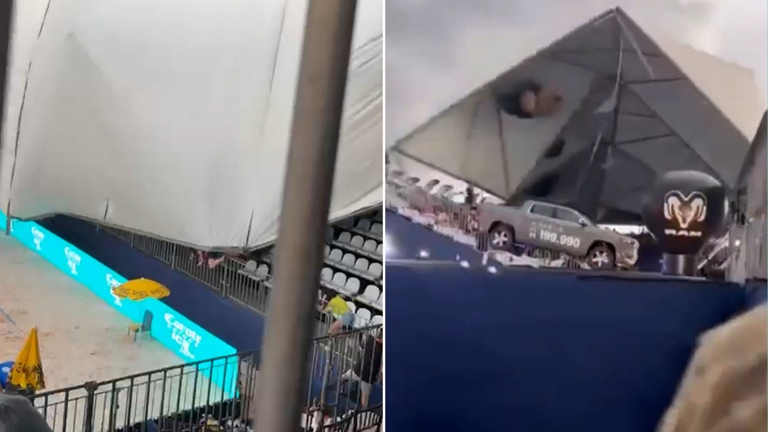 Horror moment metal roof COLLAPSES on to fans during tennis match sending them fleeing and leaving one seriously injured