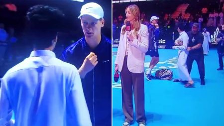 Moment fan strolls on court to get Jannik Sinner’s jacket in major security breach before being forcefully removed
