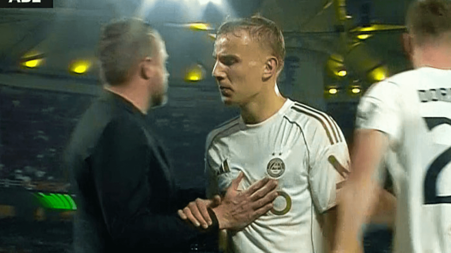 Moment furious Aberdeen star throws a strop when subbed in first half against AEK Athens as he pays price for mauling