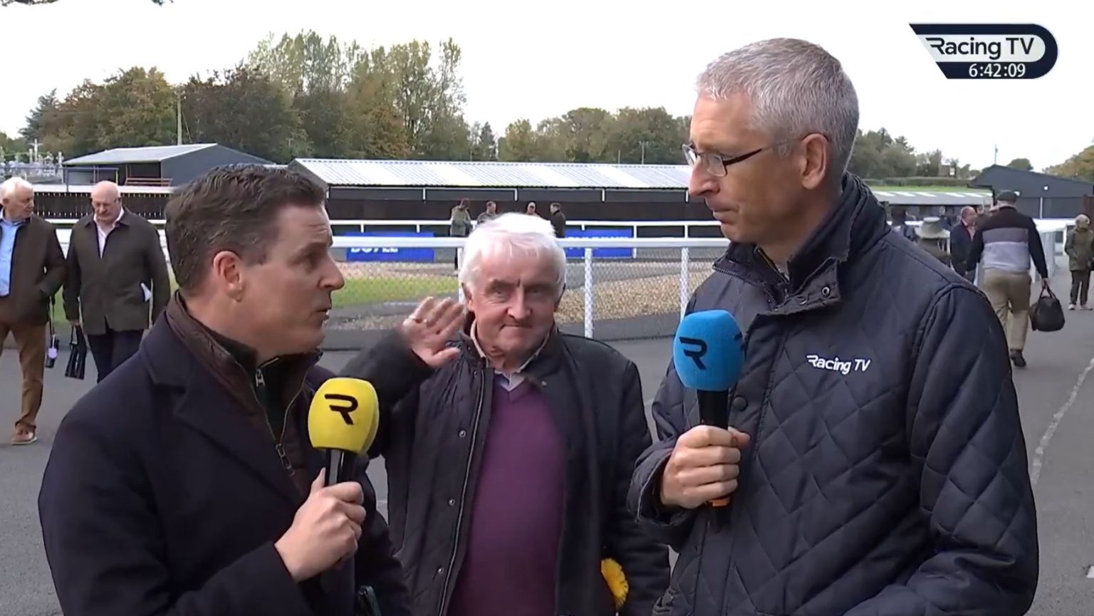Punters in stitches as random racegoer Pat gatecrashes live TV interview