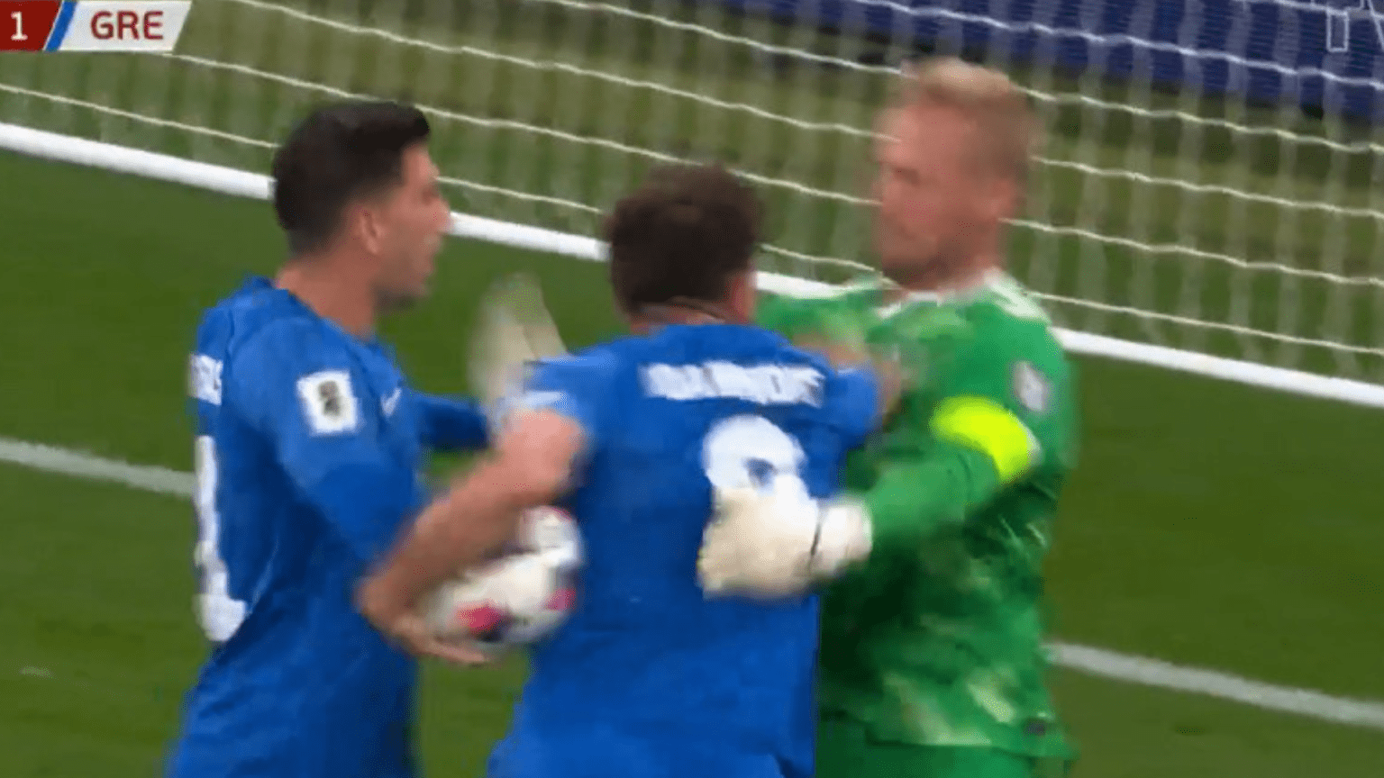 Shock moment Celtic hero Kasper Schmeichel sparks heated Denmark vs Greece bust-up as he gives Scotland helping hand