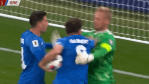 Shock moment Celtic hero Kasper Schmeichel sparks heated Denmark vs Greece bust-up as he gives Scotland helping hand