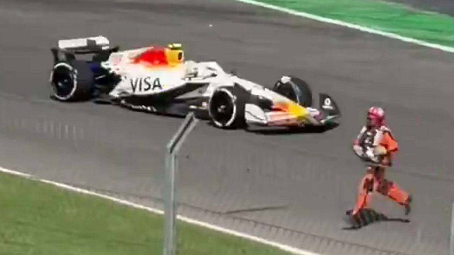 Terrifying new footage shows how close F1 stewards came to getting hit by car after shockingly running on track