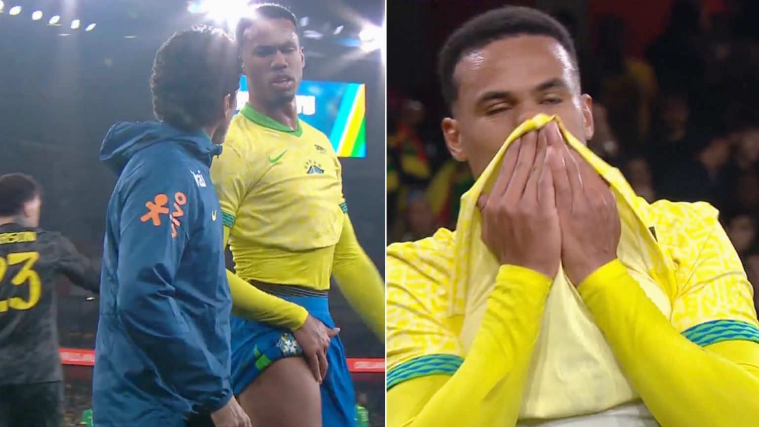 Arsenal in huge North London derby blow as Gabriel limps out of Brazil clash with head in hands