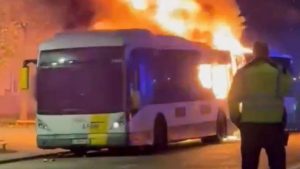 Barcelona fans’ bus goes up in flames in frightening scenes ahead of Champions League clash at Club Brugge