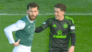 Bizarre moment Hibs star subbed on wearing the wrong SHIRT against Celtic as fans say ‘Scottish football never fails’