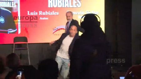 Bizarre moment man throws EGGS at disgraced former Spanish FA boss Luis Rubiales during book tour as assailant arrested
