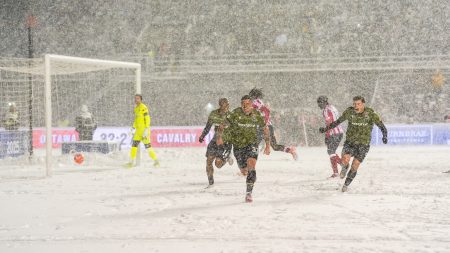 ‘Built different’ – Moment ex-Rangers star knee slides in BLIZZARD conditions before suffering cup final heartbreak