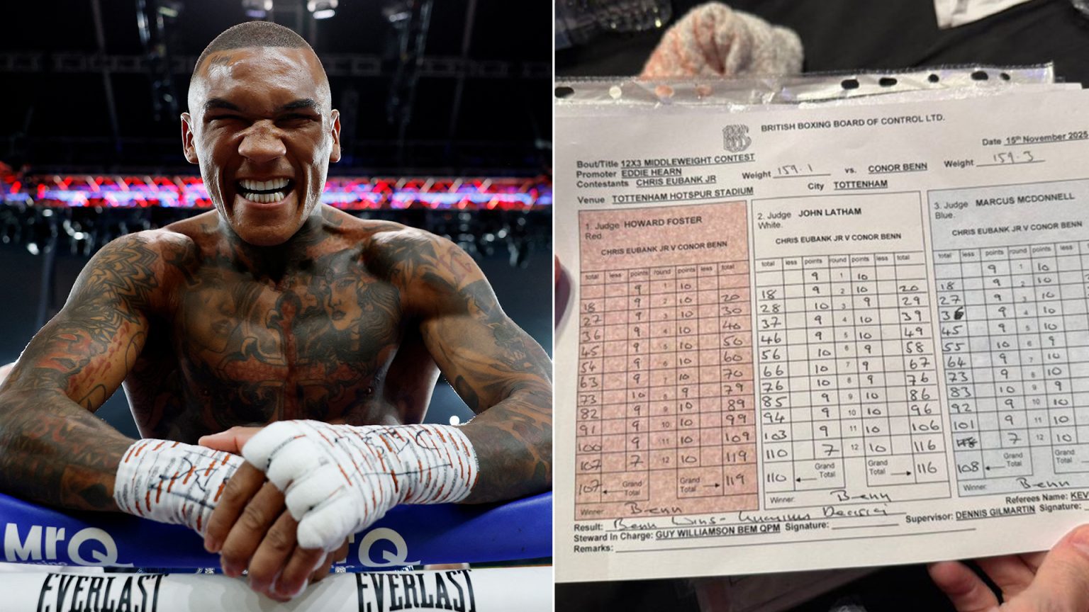 Chris Eubank Jr vs Conor Benn scorecards revealed as fuming fans blast judge for ‘worst scoring ever’