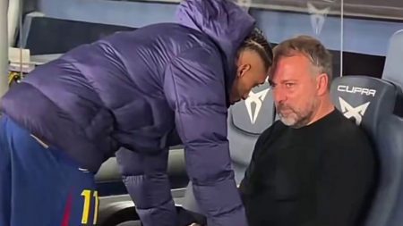 Devastated Hansi Flick consoled by Raphinha after Barcelona’s 3-1 win to go top of LaLiga