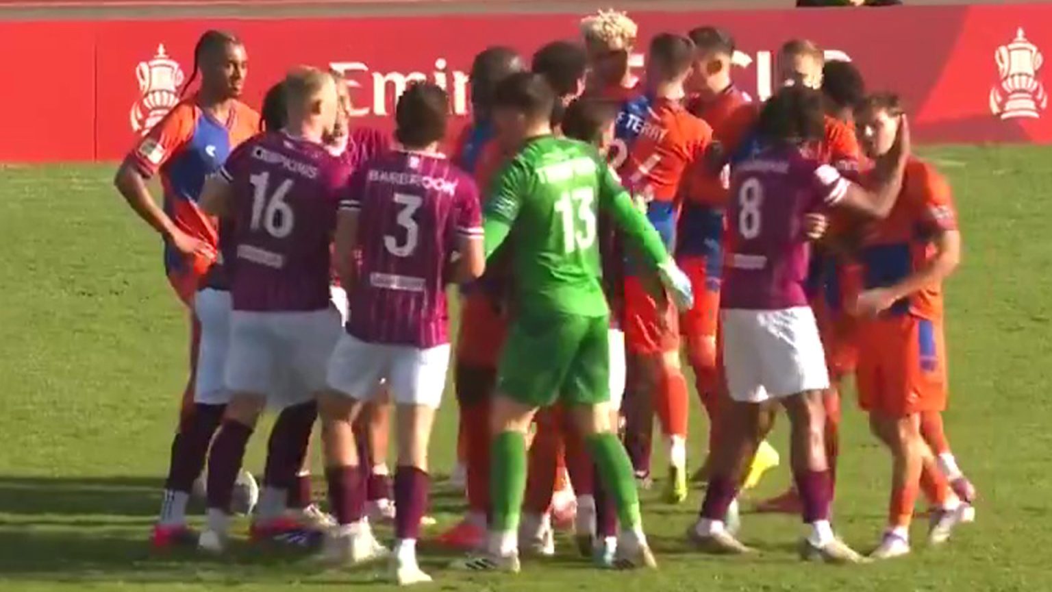 FA Cup star sent off for moment of madness as he sparks huge on-pitch row after ‘losing his head completely’