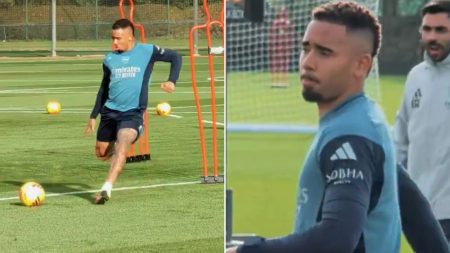 Forgotten Arsenal star, 28, filmed back in training after ten months out injured as fans say ‘like a new signing’