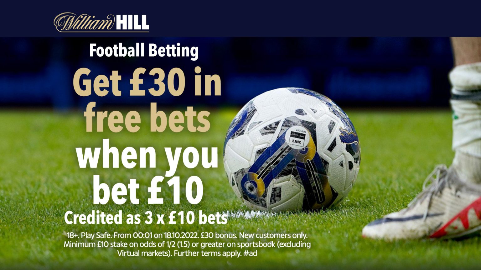 Get £30 in football free bets with William Hill