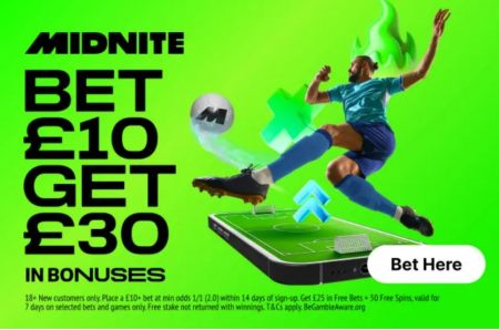 Get £30 in free bets when you join Midnite and stake £10