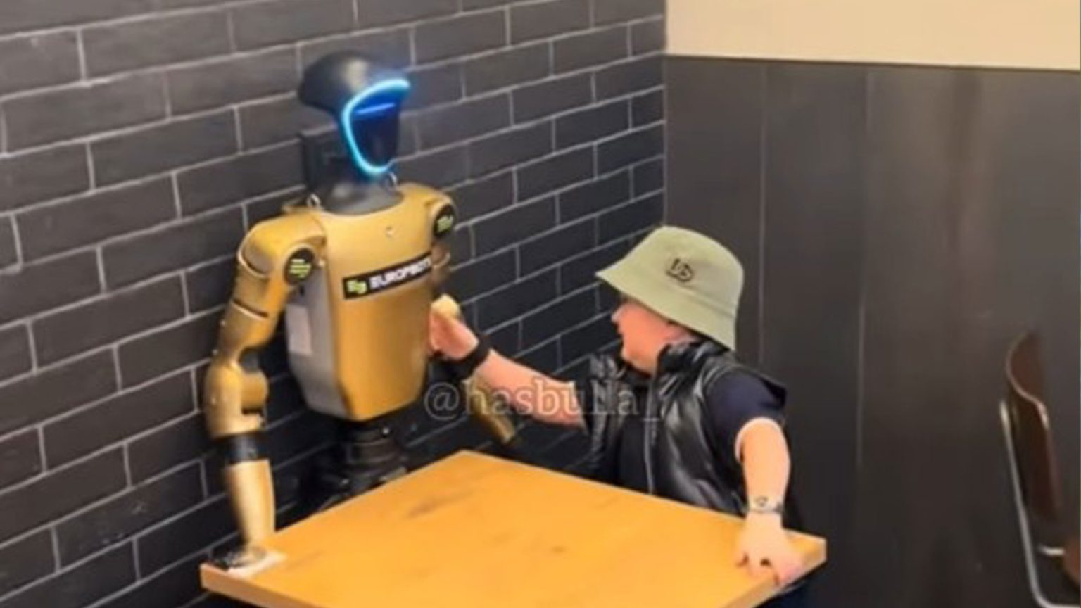 ‘Hasbulla 1 Terminator 0’ – Watch bizarre moment social media sensation knocks out robot in table fight