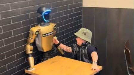 ‘Hasbulla 1 Terminator 0’ – Watch bizarre moment social media sensation knocks out robot in table fight