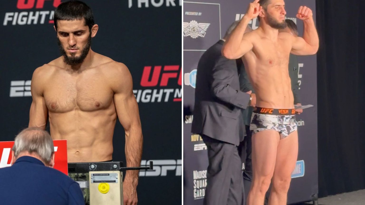 Islam Makhachev shows off insane physique as he weighs in for cruch UFC 322 clash with Jack Della showdown