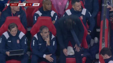 Man Utd cult hero spotted in Serbia dugout for England clash after phone call while at home looking after his kids