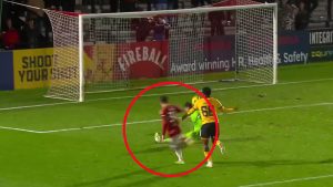 Man Utd legend’s son scores twice for Class of ’92-backed Salford including sublime chip in Vertu Trophy