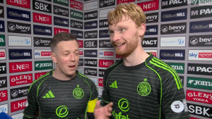 Moment Celtic stars’ interview on live TV turns awkward as man of the match award sparks confusion