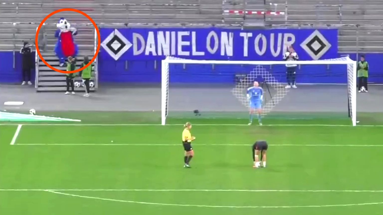 Moment female footballers are ‘flashed’ by cheeky mascot during penalty shootout