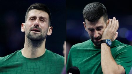 Novak Djokovic, 38, breaks down in tears on court after emotional tribute to late ‘tennis father’