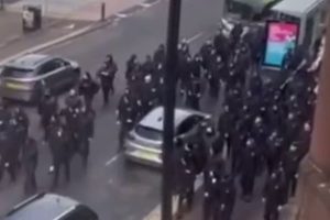 Shock moment member of Rangers ultras group the Union Bears decks man in busy street with one punch
