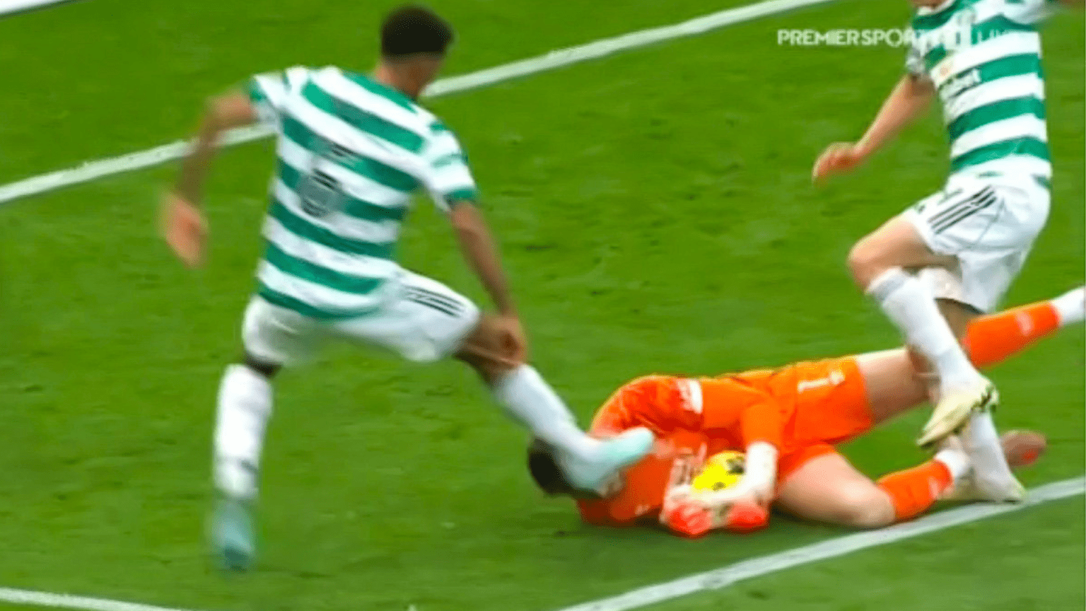 ‘So stupid’ – Ex-Celtic & Rangers stars stunned as Hoops ace avoids red card despite KICKING Jack Butland in head