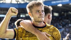 Son of Premier League legend scores twice against Leicester almost 24 years to the day since his dad netted against them