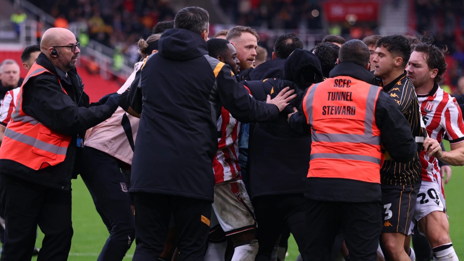 Watch as ex-Rangers star sparks huge on-pitch fight AFTER full-time whistle as old pal Oli McBurnie shows his approval