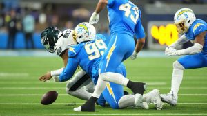 Eagles QB Jalen Hurts first with 2 turnovers on same play