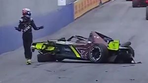 Terrifying moment Formula E star’s car flips in air in huge crash before it sets on fire