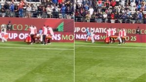 Watch Afcon star ‘rise like the Undertaker’ while being stretchered off pitch then casually jog back on