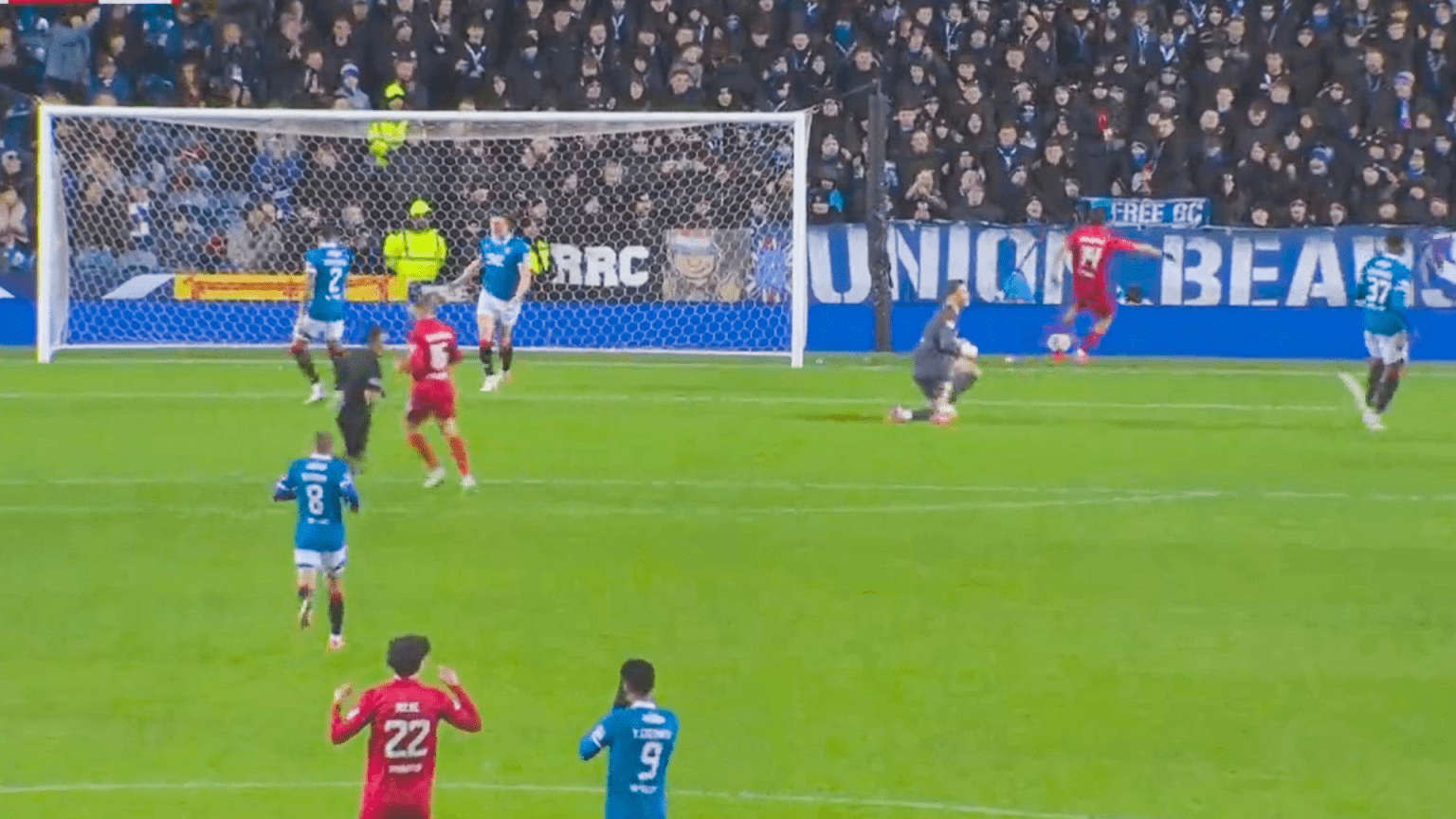 Frustrated Aberdeen star leaves Rangers fans fuming after BOOTING ball into Ibrox crowd