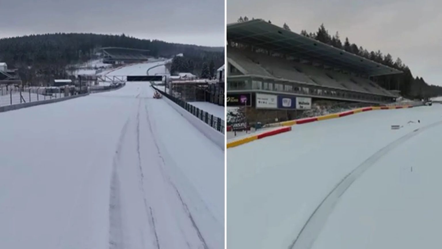 Iconic sporting venue looks unrecognisable as it’s engulfed in deep snow after Europe battered by Arctic blast