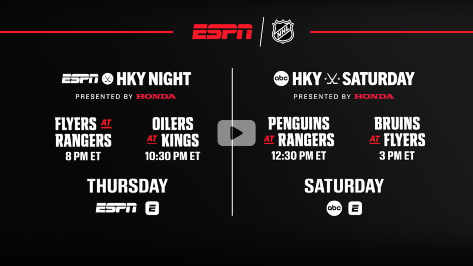 Five exclusive NHL games this week on ABC and ESPN